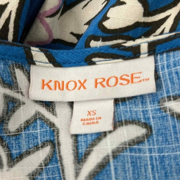 Knox Rose Floral Midi Dress Blue Tan Tiered Ruffle Short Sleeve XS - Picture 9 of 10